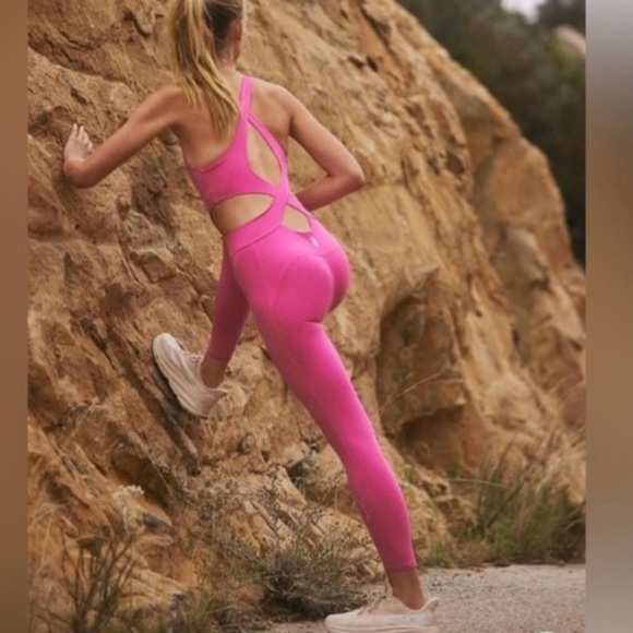 New! FP Movement Free People back it up onesie jumpsuit Pink romper 37774 - Picture 15 of 16